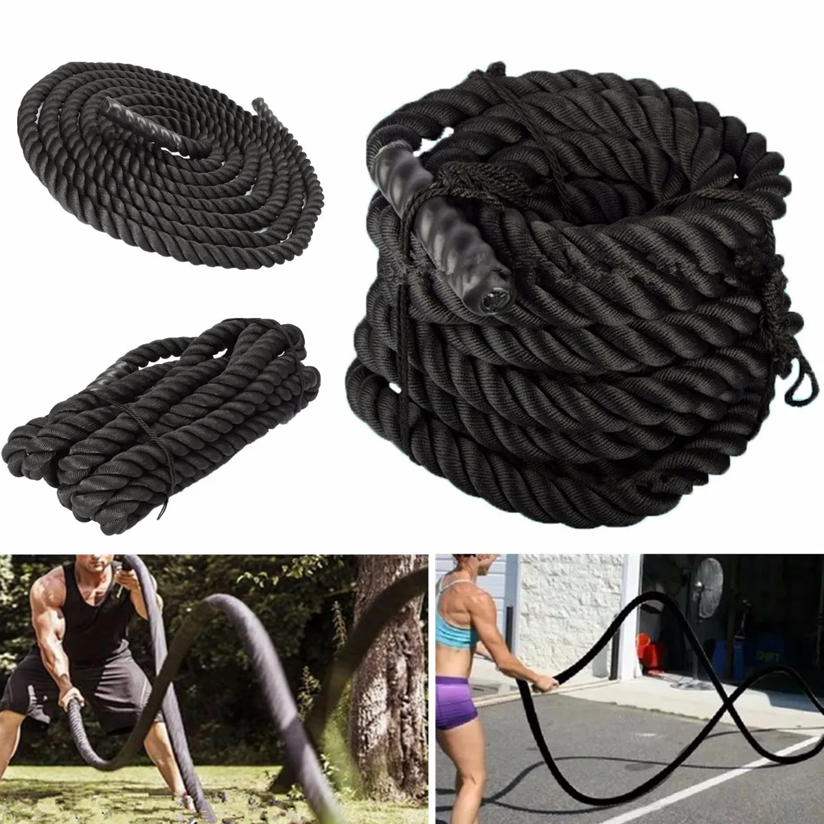 

50mm 12m long arm exercise rope fight training rope fitness essential black