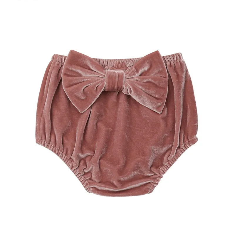 Bow Casual Bottom Diaper Cover Panties Infant Baby Girl Shorts Solid Gold Velvet Bowknot PP Pants