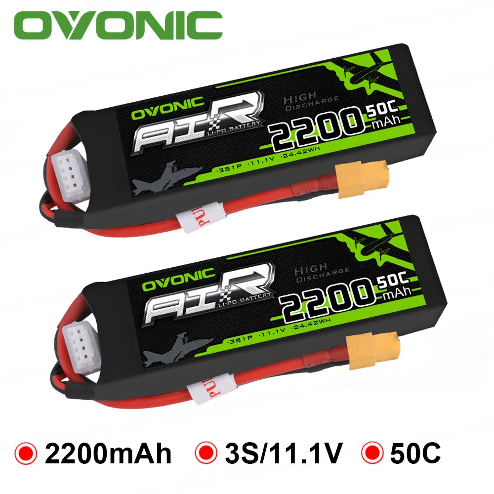 2X аккумулятор ovoic 11,1 V 2200mAh 50C-100C 3S LiPo с разъемом XT60 для радиоуправляемого квадрокоптера самолета мультимоторного Хобби diy запчасти