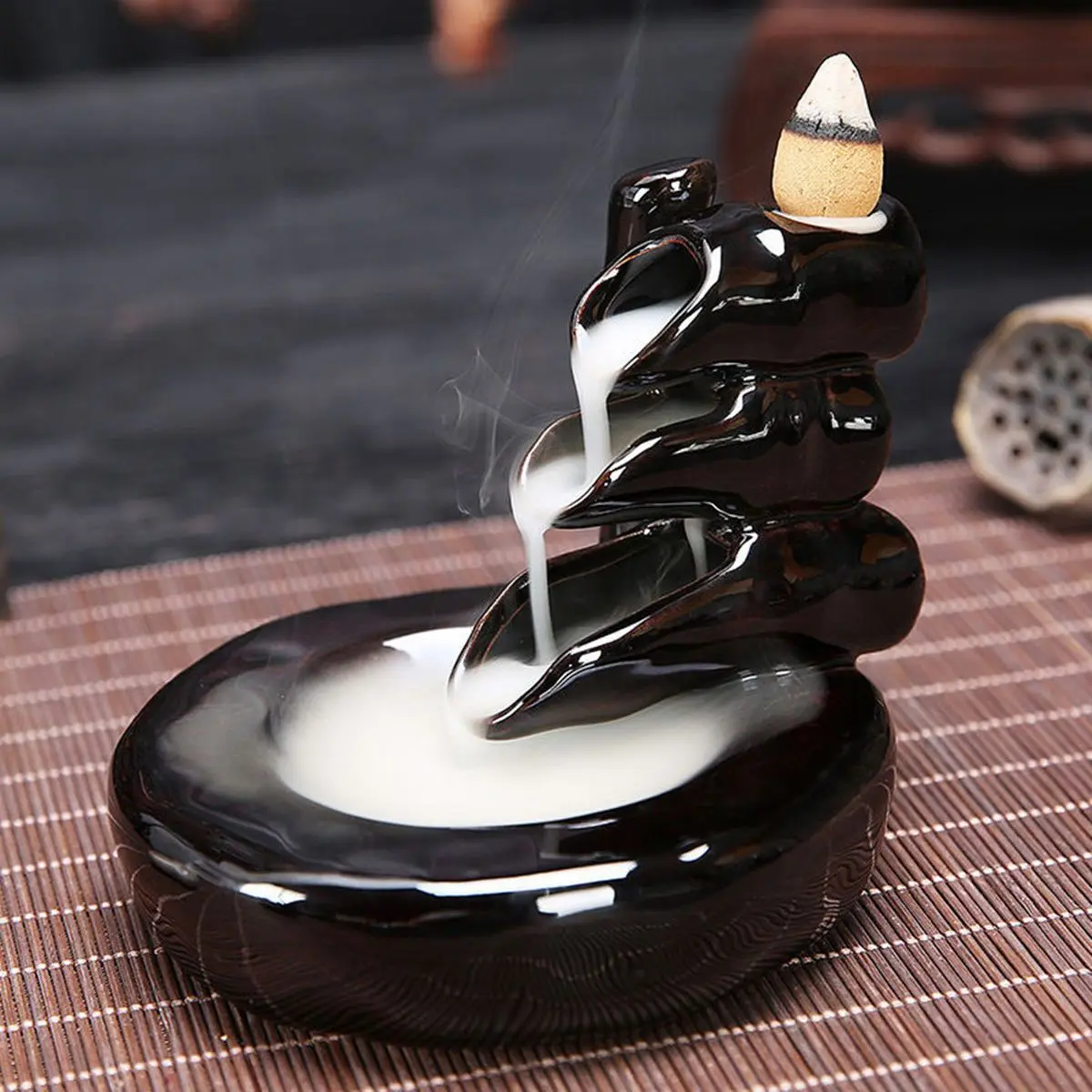 

Handmade Black Ceramic Glaze Incense Burner Holder Buddhist Backflow Censer Gift Figurines For Temple Home Office Decor Crafts
