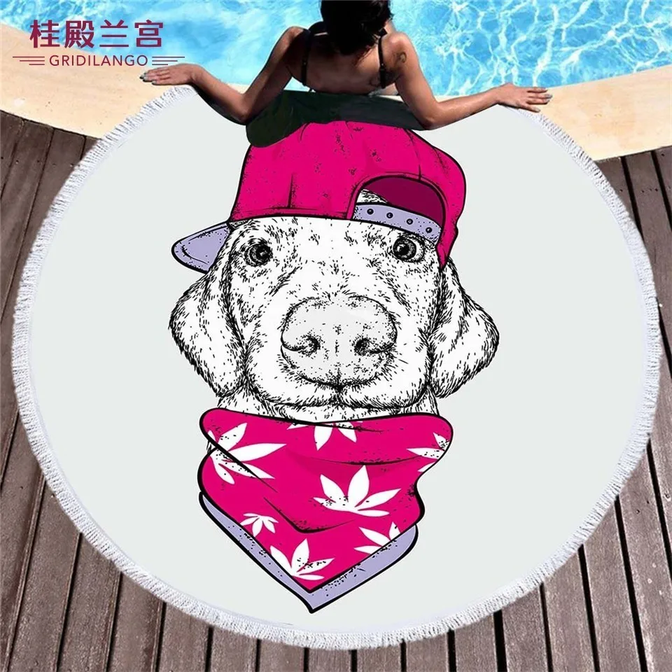 

GRIDILANGO Sketch Printing Pet Dog Round Beach Towel For Adult Quickly Absorbtable Swimming Travel Outdoor Yoga Mat Bath Towel