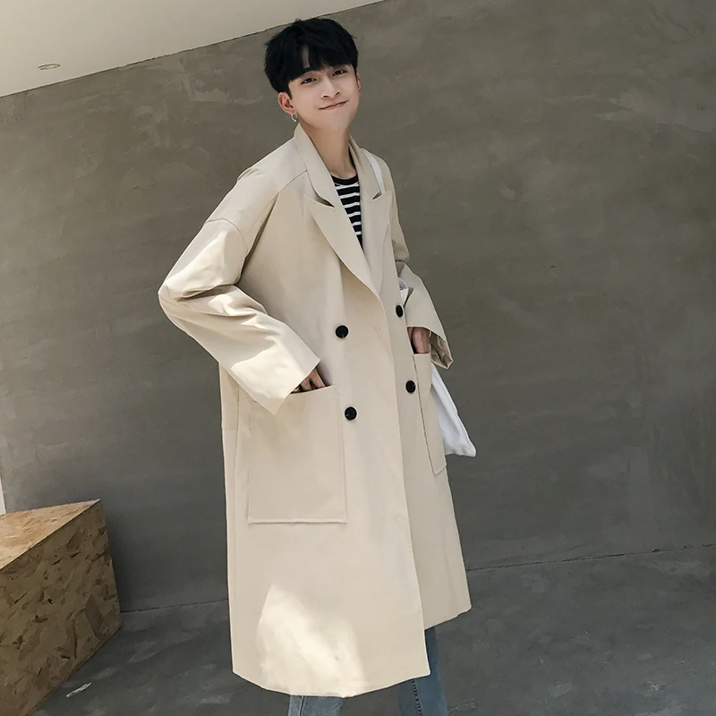 

Men's Windbreaker 2019 Spring New Suit Collar Fashion Loose Long Paragraph Loose Solid Color Jacket Youth Casual Men's Clothing