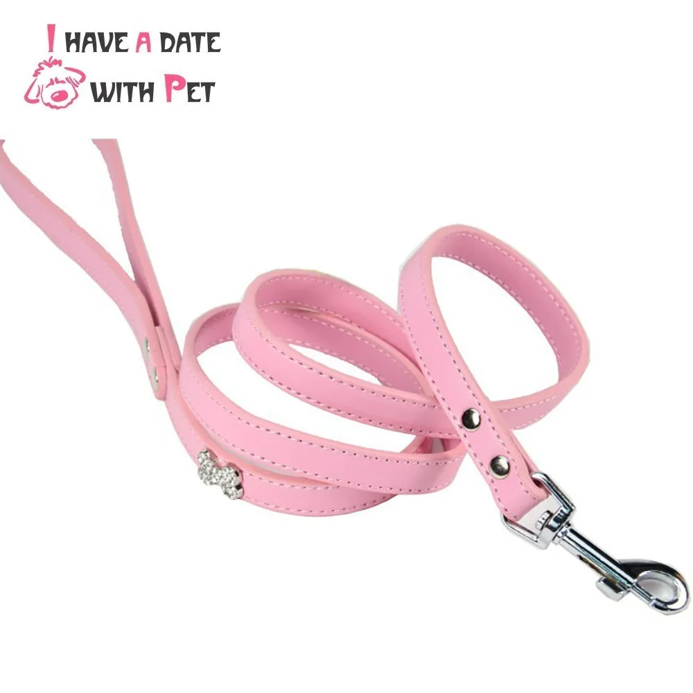  1 Piece Lot Pet Leash Designer Size S M L Diamond Bone Pu Leather 
