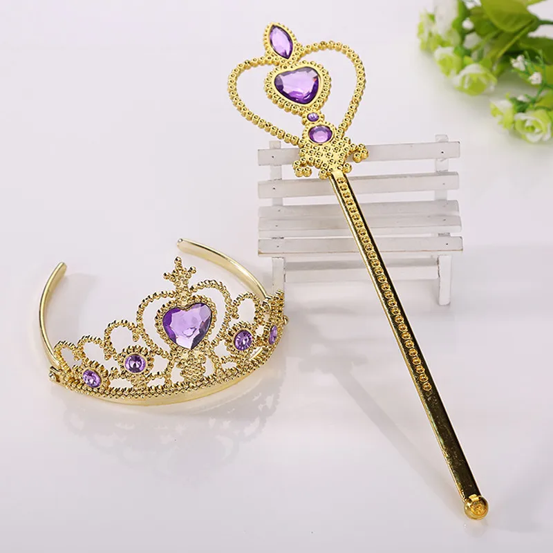 

2019 Children Girls Princess Gold Tiara Crown Headband Fairy Wands Sticks Kids Cosplay Performance Props Halloween Party Favors