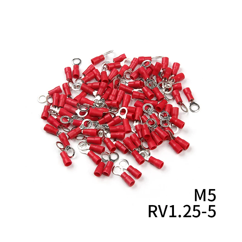 RV1.25 кольцо изолированный провода разъем 100 шт. Красный 12-10 AWG Электрический кабель обжимной Termminlas костюм для 0,25-1,65 мм2 комплект