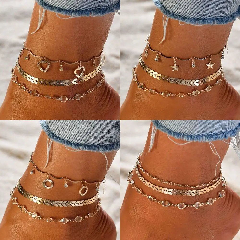MESTILO 2019 Hot Heart Multi Layer Crystal Anklets Summer Beach Ankle