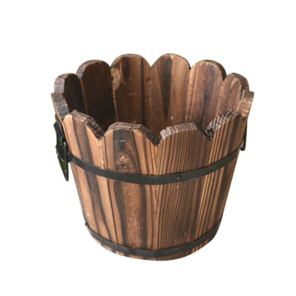 

Wood Carbonized Fleshy Flower Pot Balcony Planting Preservative Flower Holder Home Decoration Retro Wooden Small Barrel Wave