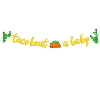 

7pcs/lot Gold TACO BOUT A BABY Gold Glitter Banner Sign Garland Fiesta Theme Baby Shower Baby Announcement party Decorations