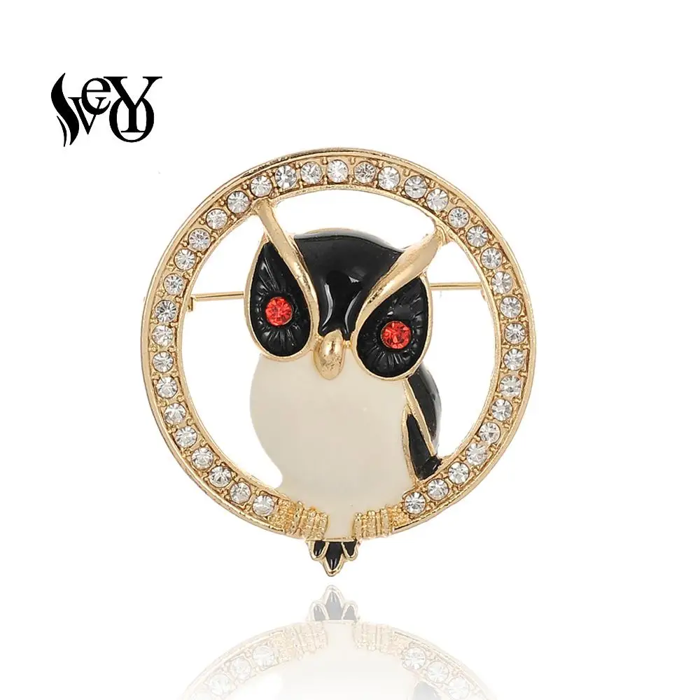 

VEYO Round Full Rhinestone Brooches Owl Enamel Pins Lapel Pin Bags Badge Gift