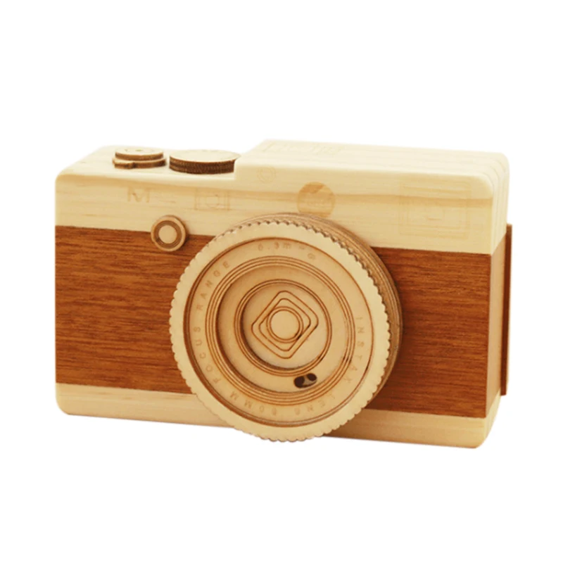 

JEYL Wooden Music Box Camera Model Music Box Children'S Birthday Gift Rotating Shutter Music Box Decoration Accessories