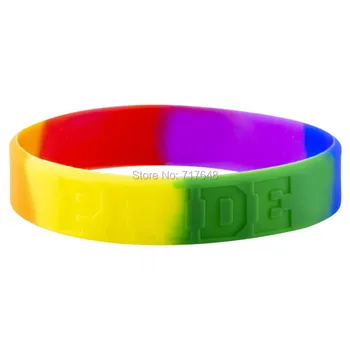 

100pcs Rainbow GAY PRIDE wide letter wristband silicone bracelets free shipping by epacket A
