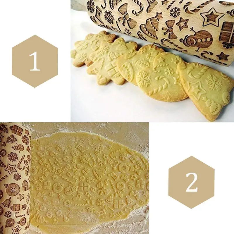 

Christmas Crutch Christmas Tree Pattern Fondant Biscuit Noodles Rolling Pin Kitchen Tools Christmas Wooden Rolling Pins