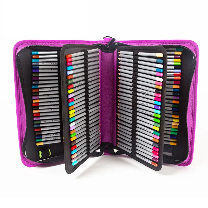 

Large Capacity Portable 160 Holes Pencil Case Holder Colored Waterproof PU Leather Pencil Bag For Student Gifts Art Supplies