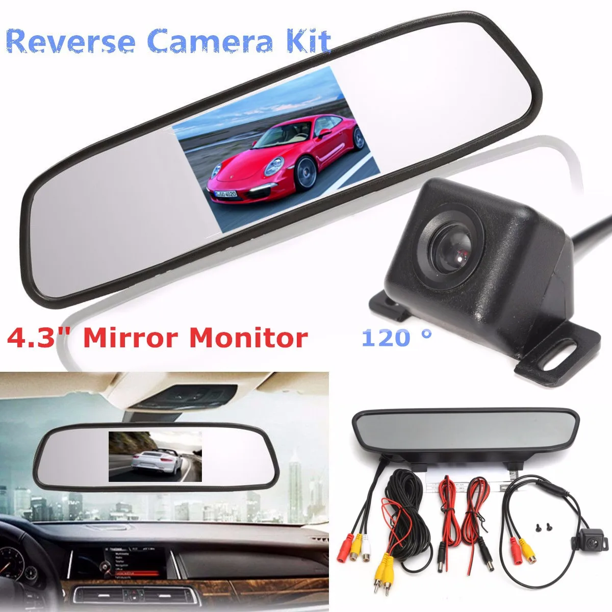 

4.3 inch Display Car Universal Auto Rear View Mirror Monitor Backup Reversing Camera Kit