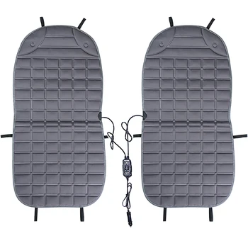 

2 PCS 12V Heated Seat Cushion Safe Van Auto Double Seat Heated Pad Cushion Cover Car Seat Warmer (Grey)