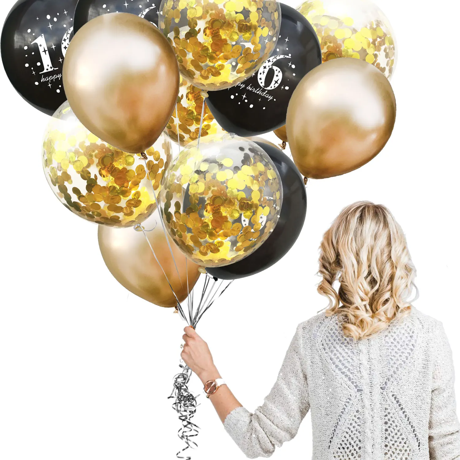 

ZLJQ 15pcs 16th Happy Birthday Latex Confetti Balloons Party Decorations Metallic Balloon Age 16 Year Old Birthday Party Decor