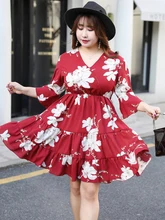 MINSUNDA Plus Size Floral Print Ruffle Hem Wrap Dress Women Casual V Neck Short A Line Dresses Elegant Flounce Sleeve Mini Dress MINSUNDA Plus Size Floral Print Ruffle Hem Wrap Dress Women Casual V Neck Short A Line Dresses Elegant Flounce Sleeve Mini Dress