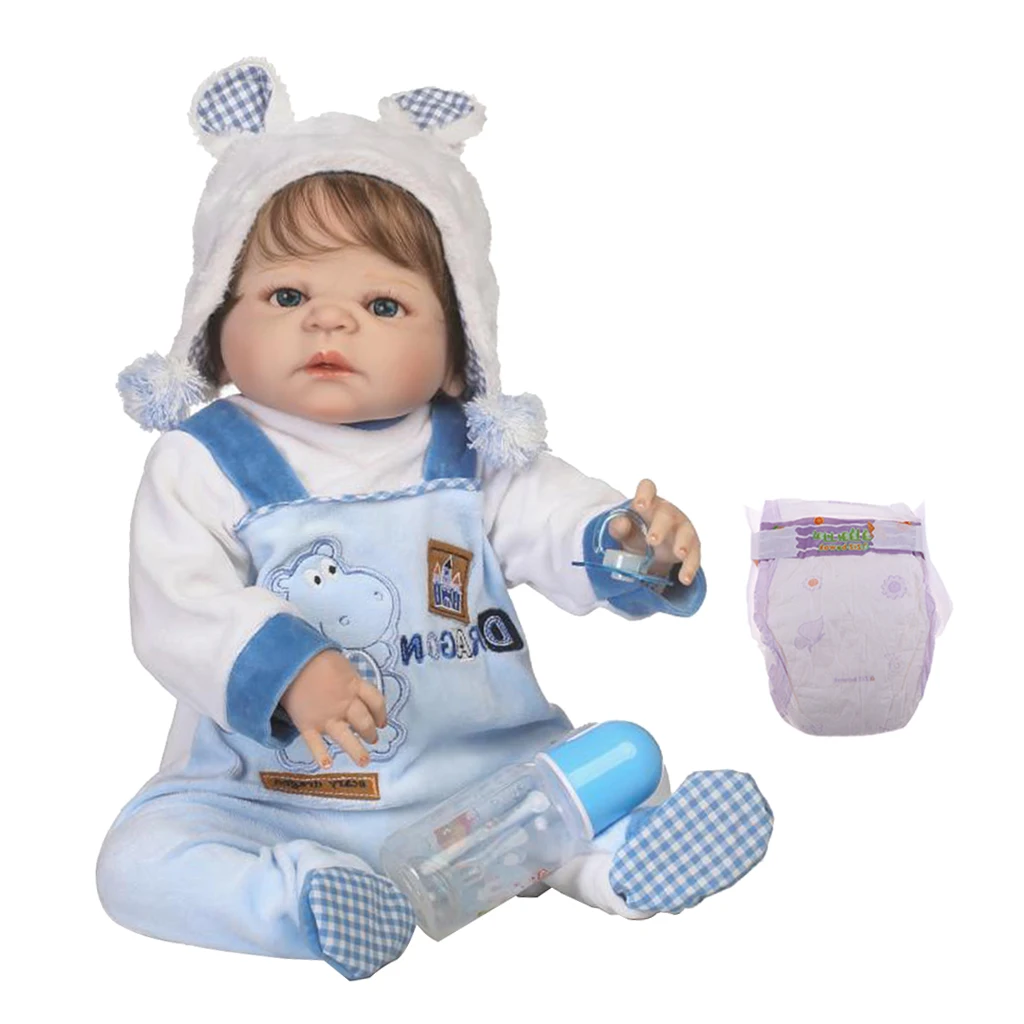 

56cm 22inch Lifelike Soft Full Vinyl Body Newborn Baby Reborn Boy Doll for Kids Birthday Christmas Gifts