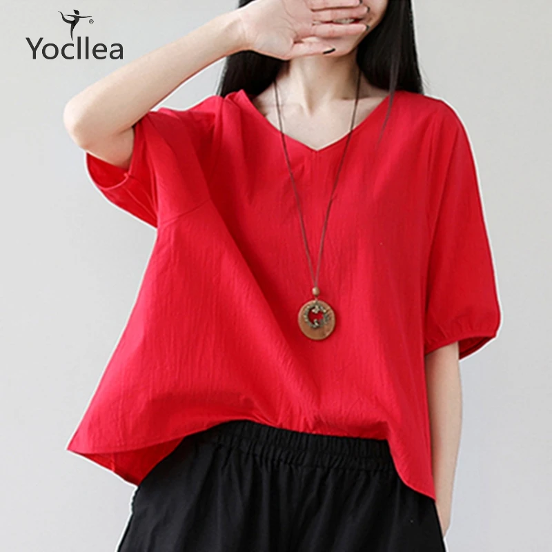 

Summer T-Shirts Women Loose Plus size Casual t shirt Tees Solid V Neck Short sleeve T-Shirt Tops office Lady work basic shirts
