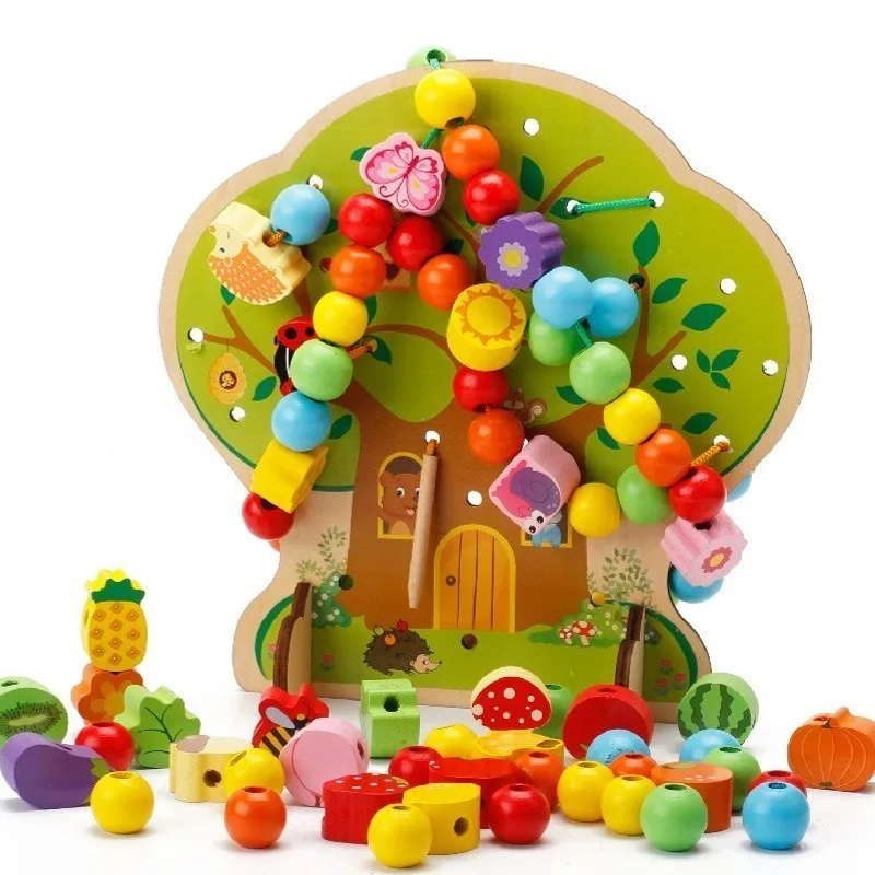 

Puzzle Montessori Educational Wooden Toys Tree Bead Wooden Toys For Children