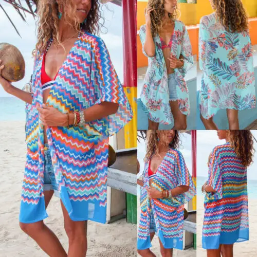 

Sexy Floral Pareo Bikini Cover Up Women Cardigan Cover Up Bikini Swimwear Summer Sunproof Beach Dress Bathing Suit Chiffon