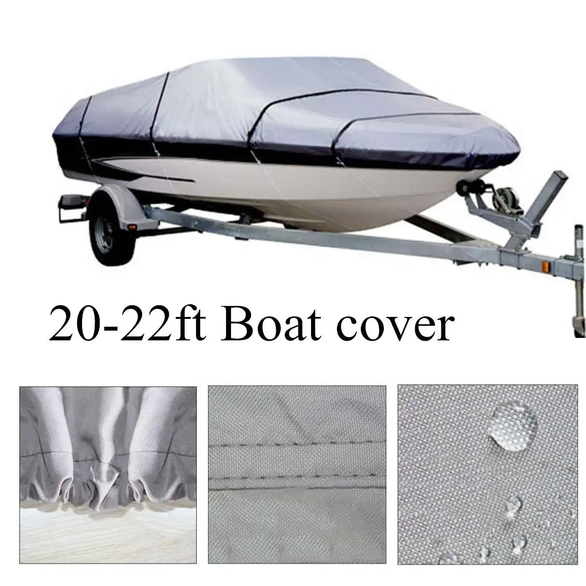 

Grey 20-22FT 600D Beam Fishing Ski Boat Cover Waterproof Heavy Duty Trailerable Marine Boat Cover UV Protection Canopy Shelter