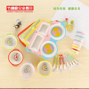 

5pcs Cartoon Children Bowl Spoon Fork Cups Dish Tableware Sets Baby Feed Bamboo Fiber Dinnerware Sets Kids Saftey Birthday Gift