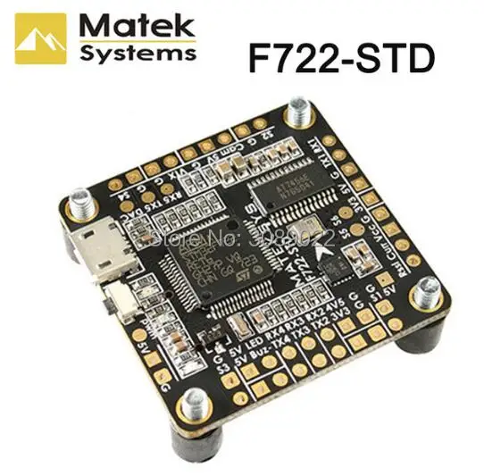 

Matek Systems F722-STD F7 Flight Controller features STM32F722RE, ICM20602, BMP280,BFOSD, Blackbox Micro SD Card Slot DShot ESC