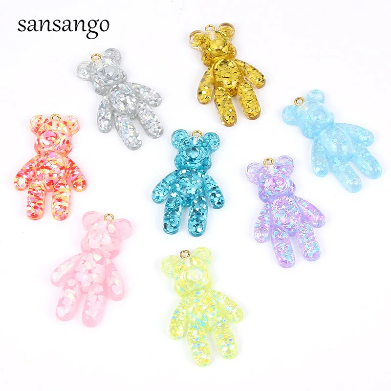 

5pcs Mixed Shining Dreamy Crystal Bear Pendant Charms For Girls Pendant Necklace DIY Making 45*28MM