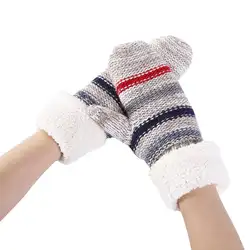 Зимние модные перчатки Полосатый смешанный цвет трикотажные перчатки с флисовой подкладкой утолщенные варежки теплые лыжные перчатки