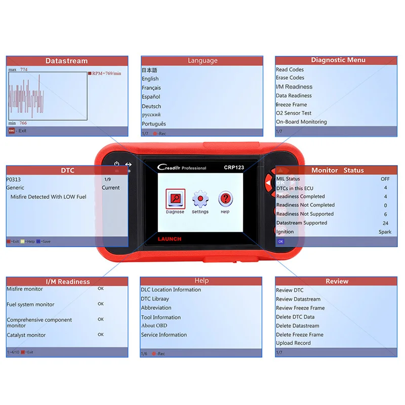 CRP123 obd2 считыватель кода сканер тест двигателя/ABS/SRS/AT X-431 автоматический диагностический инструмент компонент инструмент обнаружения неисправностей