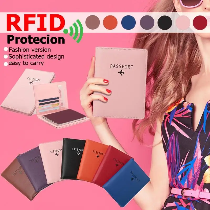 2019 Модные женские и мужские одноцветные RFID бумажники для паспорта повседневные