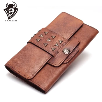 

Vintage Designer Hand Painting Color Female Envelop Wallet Genuine Cow Leather Vintage Women's Metal Hasp Long Organizer Wallet