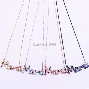 

6Pcs New trendy colorful cz mama pendant necklace rainbow zirconia choker necklaces mothers days gift