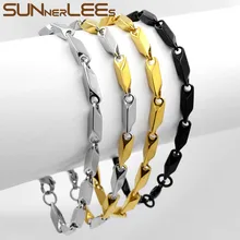 SUNNERLEES 316L браслет из нержавеющей стали 3~ 5 мм Геометрическая Серебряная цепочка из звеньев золотой черный для мужчин и женщин модные ювелирные изделия подарок SC147 B