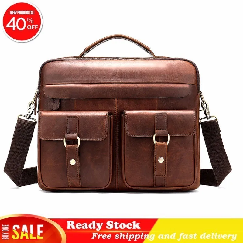 

Luxury brand Men's Bags Genuine Leather Shoulder Men Messenger for Laptop Crossbody for Business Briefcases high quality Best