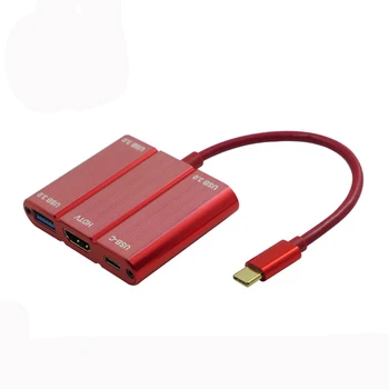 

2pcs/lot USB Type-C Extender Hub With 4K HDMI & Type C & USB Type A Port Converter Adapter Red