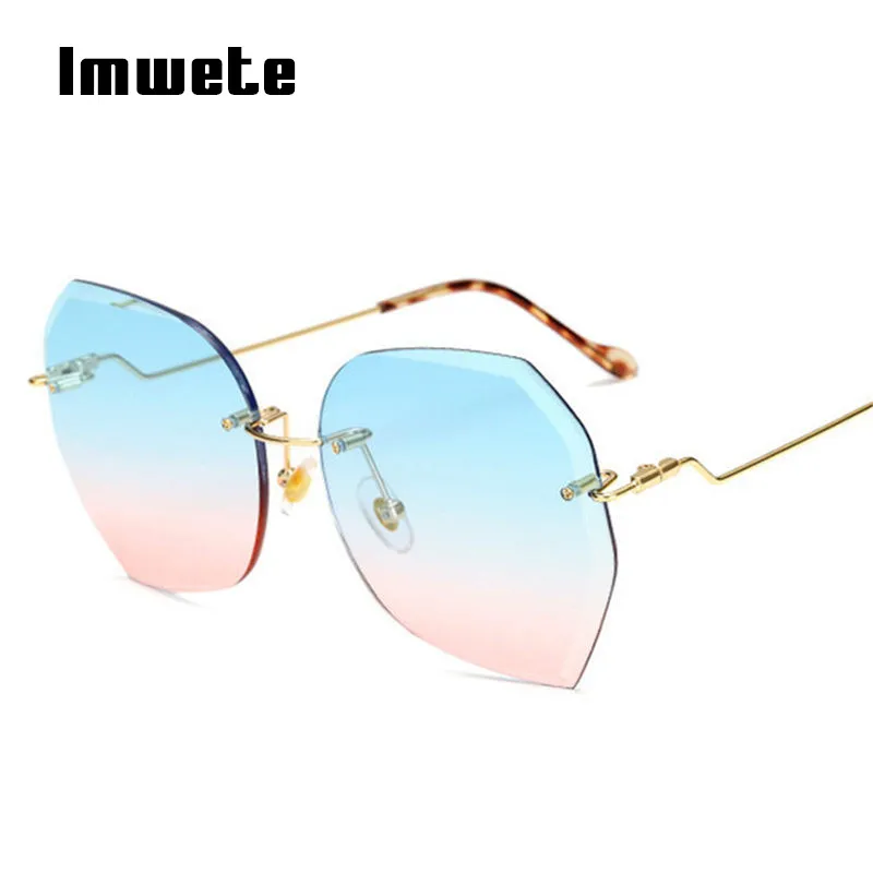Imwete негабаритных солнцезащитных очков для женщин Классический дизайн бескаркасные алмазные режущие линзы Солнцезащитные очки женские роскошные градиентные очки