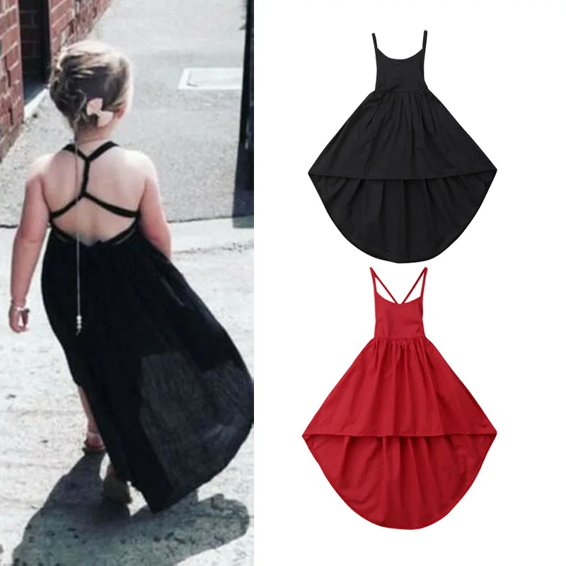 

Girls Dress Princess Girl Clothes Set Toddler Kid Girls Irregular Bandage Backless Sundress Outfit Open Back Dress Solid Color