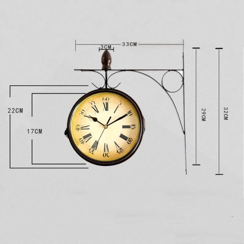 Европейский 3 дюймов настенные часы в стиле ретро Стиль Двухсторонние настенные часы Творческий дом украшения исследование адвокатского сословия Гостиная настенные часы