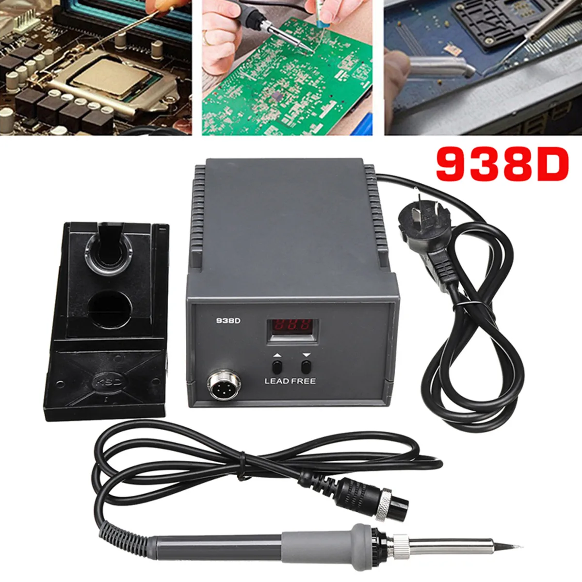 

New 938D Digital LED Display Soldering Station Anti-static AC220V 60W +Solder Iron Pen Holder Rework Station Repair Welding Tool