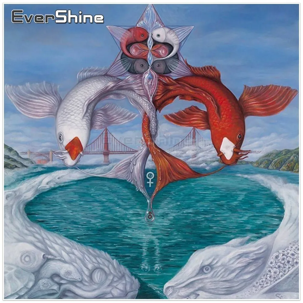 EverShine Koi Painting With Diamonds Full Square/round Rhinestones Diamond Embroidery Fish Cross Stitch Mosaic Wall Decoration | Дом и сад