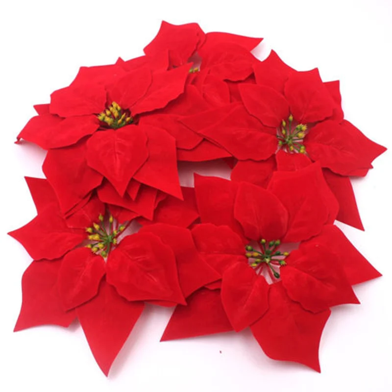 

6PCS Red Artificial Fake Flowers Christmas Tree Decor Xmas Party Ornaments