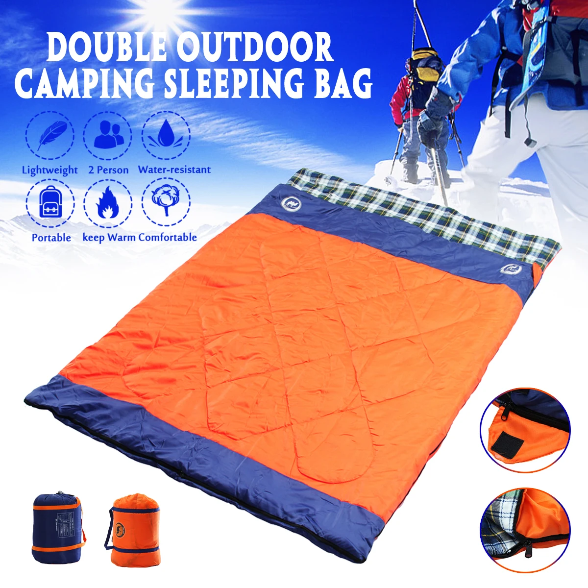 

3 in 1 Outdoor Camping Sleeping Bag Ultralight 2 Person Envelope Lovers Sleeping Bag Spring Autumn (185+35)*150cm