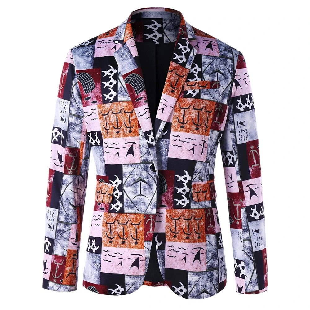 

Single Button Ancient Words Print Blazer Men's Fashion Blazers Casual Suits