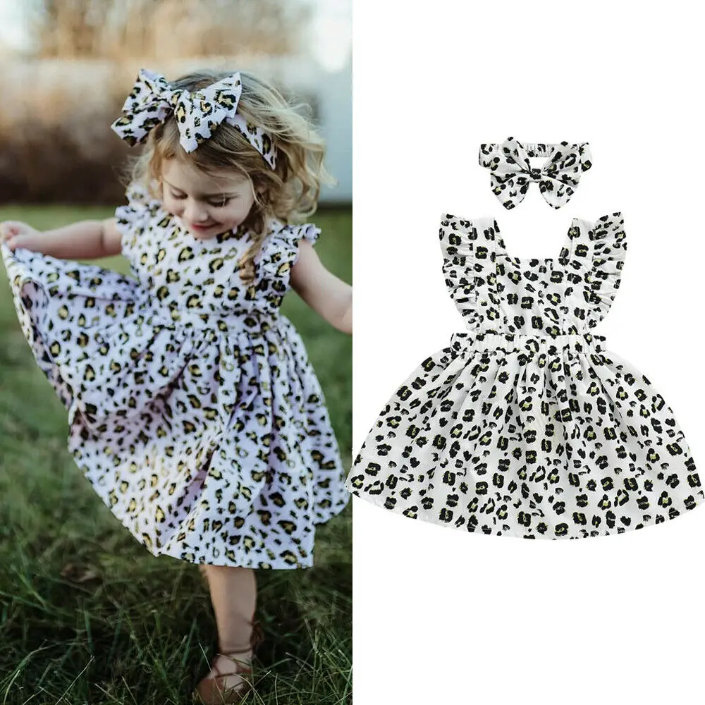 

Pudcoco 2019 Summer 2PCS Kids Baby Girl Sleeveless Ruffle Leopard Party Dress Summer Casual Clothes 2-7Y