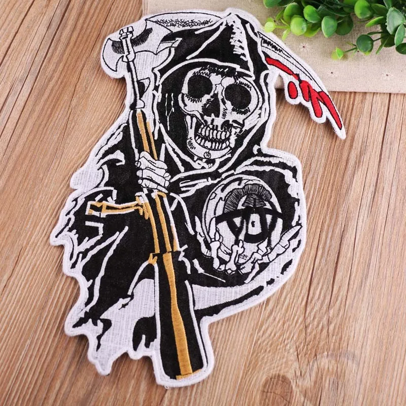 

PGY 1PCS/God of death Badge Sew-on Punk Embroidery Cloth Subsidize Ding Tie Cowboy Clothes Pants Decoration Repair Tuba Patch