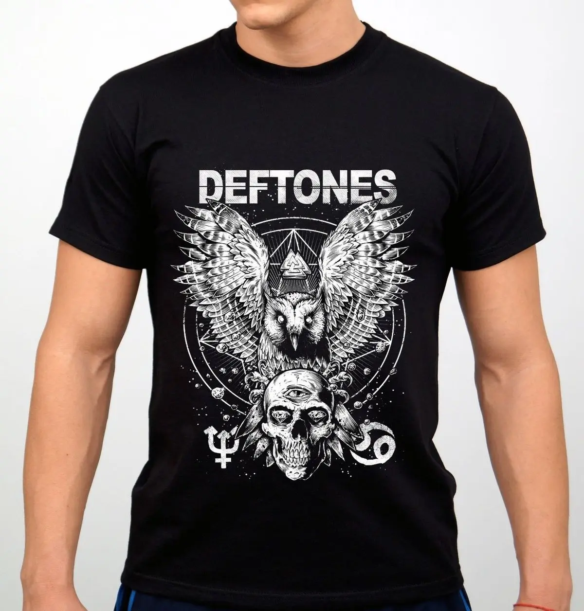 Deftones рок группа Черная новая футболка мужская черная хлопковая с коротким