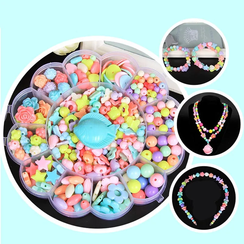 DIY Acrylic Beads Kit Children Kid Bracelet Necklace Jewelry Making Girl Toy Mixed Bead Set With Box YJS Dropship