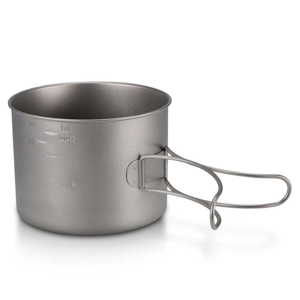 Lixada ultraligero de titanio Cookset Camping al aire libre de utensilios de cocina 900 ml olla y 350 ml sartén con asas plegables